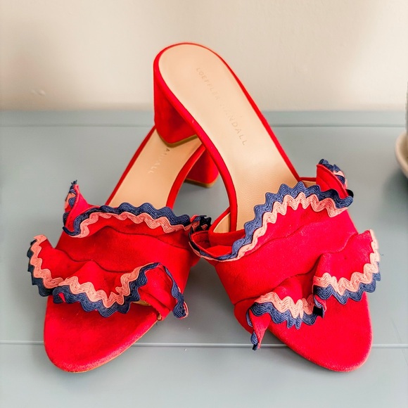 Loeffler Randall Red Suede Slides with 2 inch heel; great condition; size 6 - Picture 3 of 4